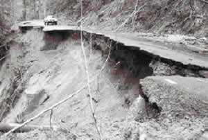 Photograph of a damaged road